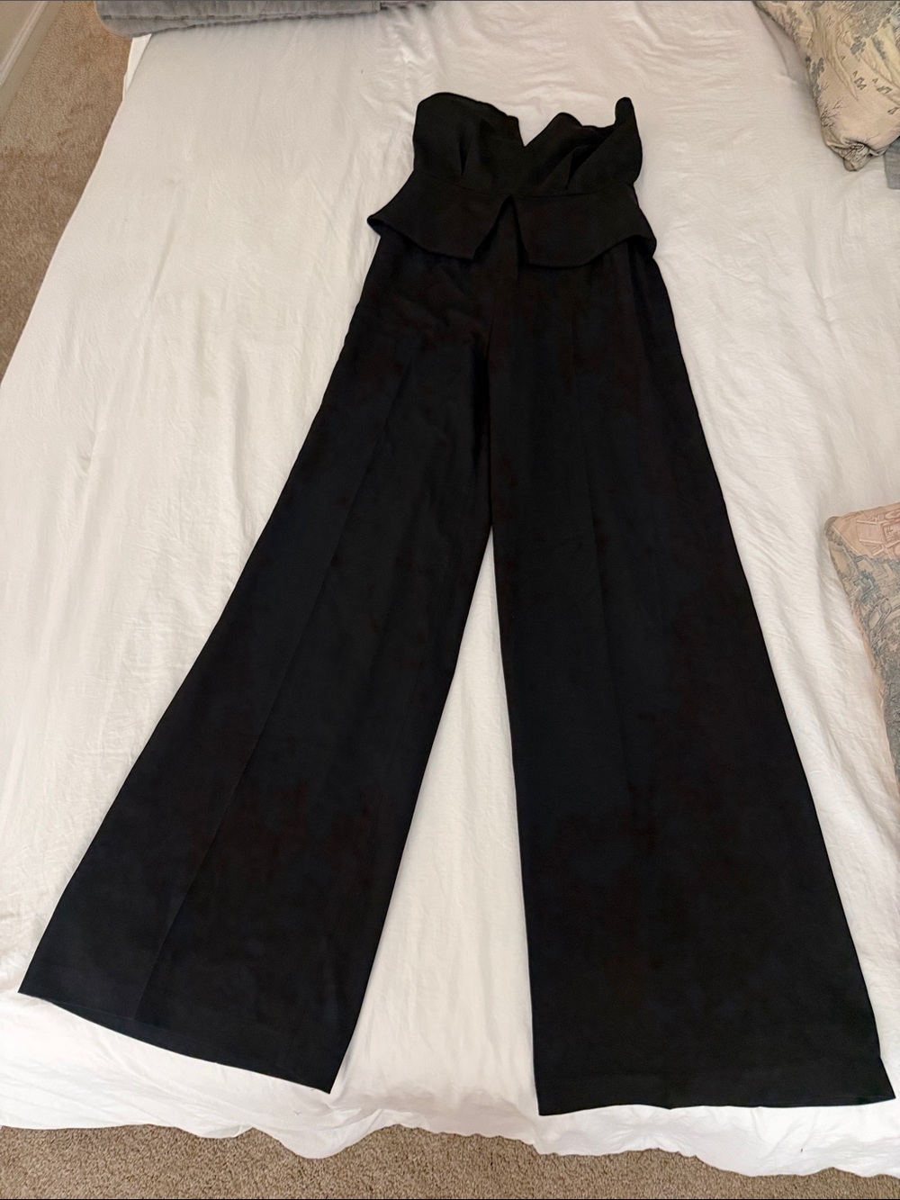 Nasty Gal Black Strapless Wide-Leg Jumpsuit with Peplum Waist